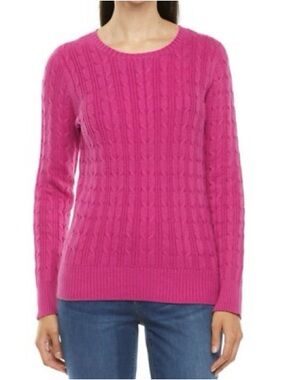 St. John's Bay Cable Knit Crewneck Sweater - Hot Pink preppy academia NWT small